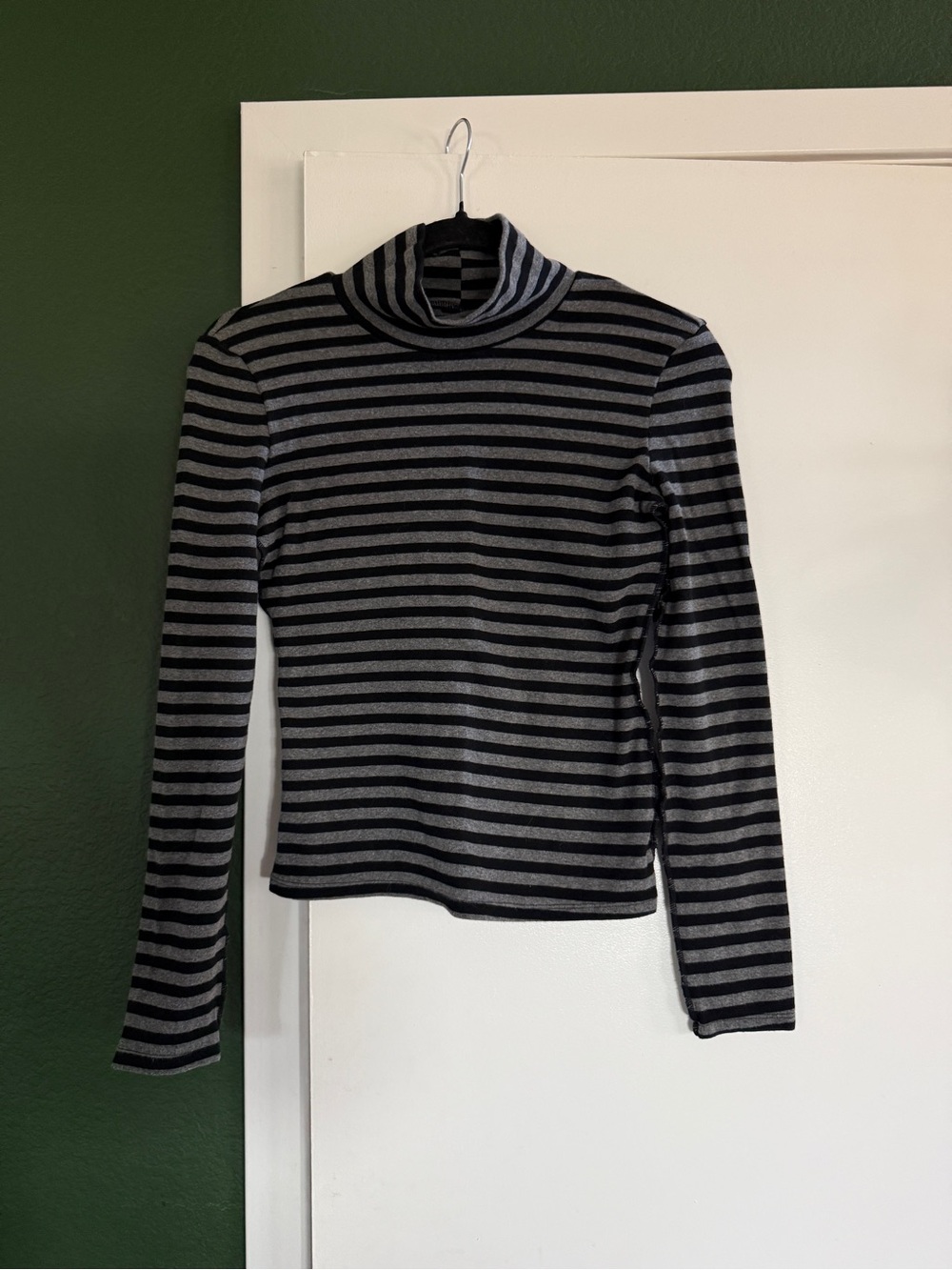 Striped Black and Gray Turtleneck Long Sleeve Top - Women
